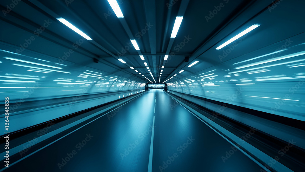 Poster futuristic tunnel with motion blur: capturing speed and technology for innovative future transport c