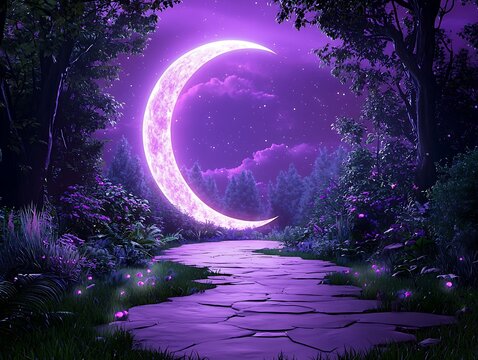 Moonlit Path Through Woods