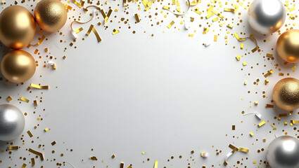 Elegant silver and gold confetti border with luxurious copy space for New Year glamour concept as Shimmering silver and gold confetti framing luxurious space for New Year glamour messages in  Photo St