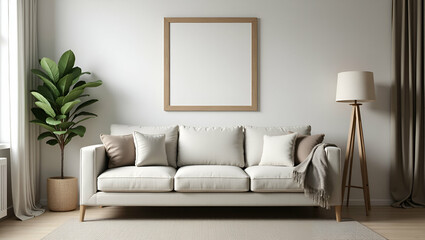 Stylish Sofa in a Cozy Living Room with Picture Frame - Perfect Home Decor Concept