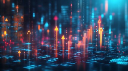 Fototapeta premium A futuristic representation of business growth with arrows and financial graphs rising in the background, symbolizing success