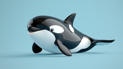 Obraz premium Glossy Black and White Baby Orca Swimming Gracefully
