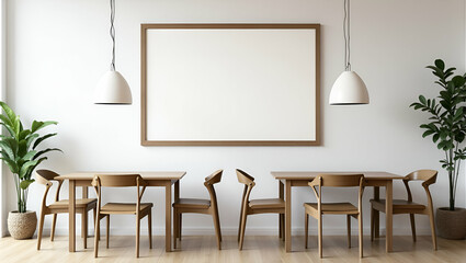 Elegant Set of Tables and Chairs with Wall Picture Frame: A Simple Flat Vector Illustration Showcasing Classic Interior Design and Functional Aesthetics