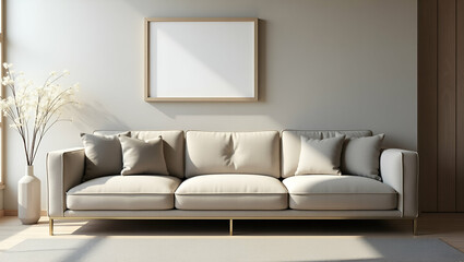 Stylish Flat Sofa Arrangement with Picture Frame: Elevate Your Comfortable Home Living Space