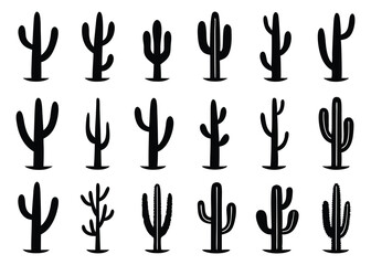 Different types of Cactus desert silhouettes set, Cactus icon vector bundle