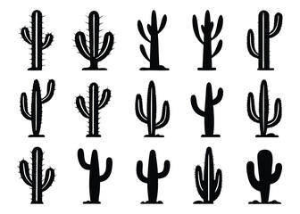 Different types of Cactus desert silhouettes set, Cactus icon vector bundle