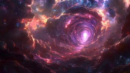 Obraz premium Stunning nebula featuring a spiral vortex surrounded by glowing gas clouds in a mystical cosmic environment