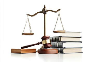 Golden Scales of Justice with Gavel and Stack of Law Books