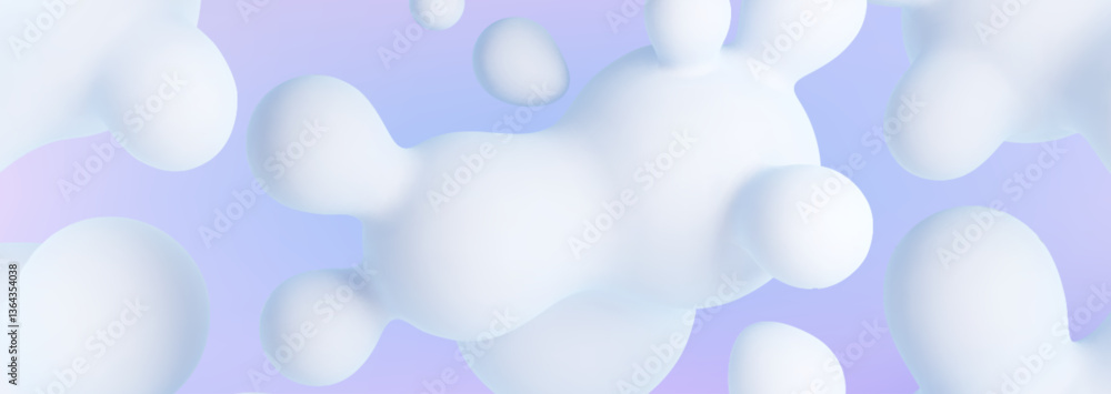 Poster 3d blob banner with white liquid shapes on blue gradient background. smooth floating spherical objec