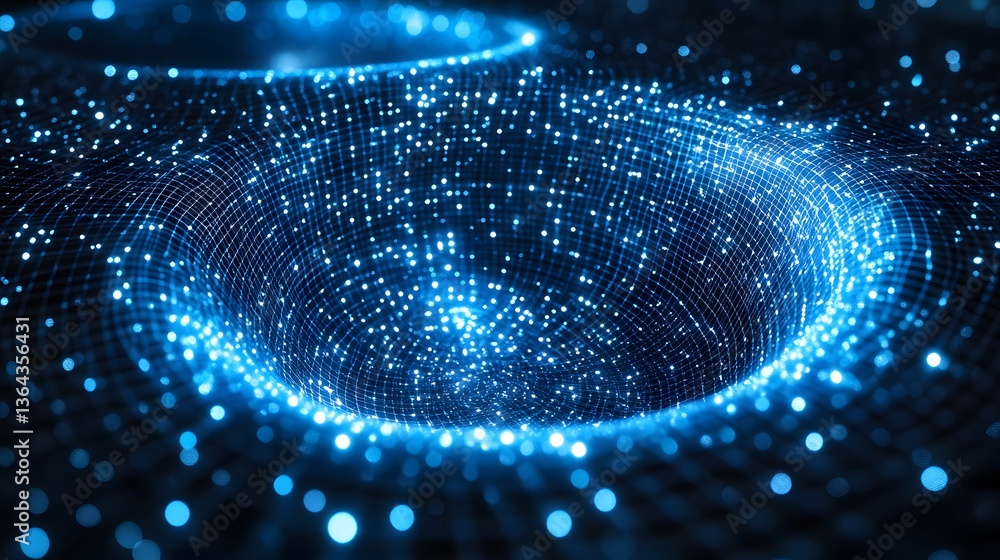 Aufkleber cosmic fractal grid emerging from the void with blue and black circular patterns and radiant energy 