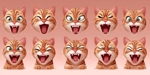 Animated Cats Displaying a Variety of Different Facial Expressions