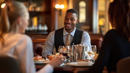 Dining experience upscale restaurant social gathering intimate setting positive vibes connection