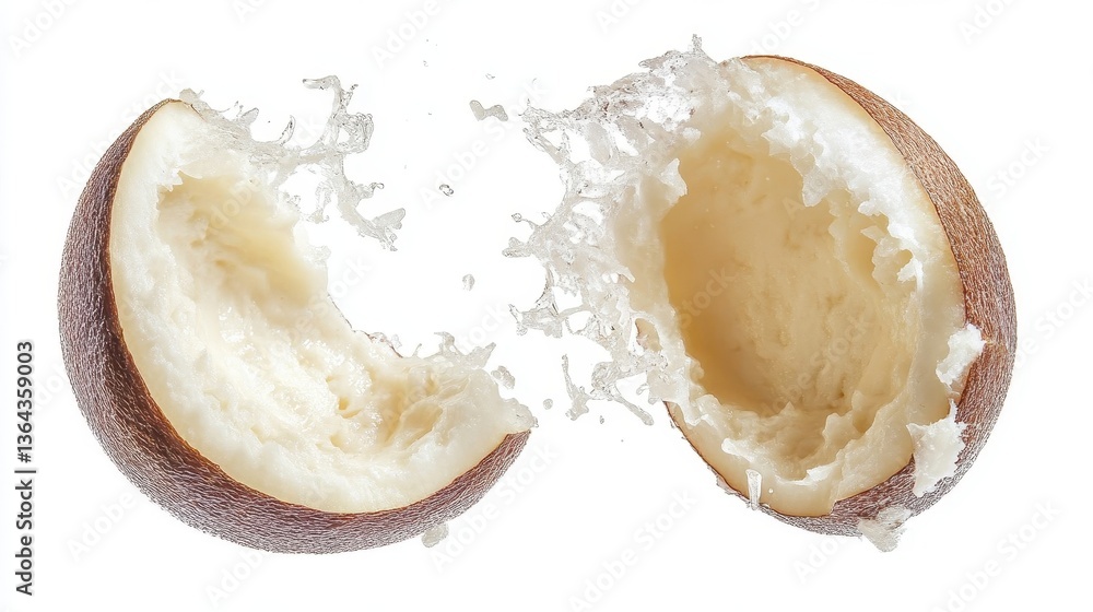 Aufkleber two halves of a coconut exploding with refreshing splash