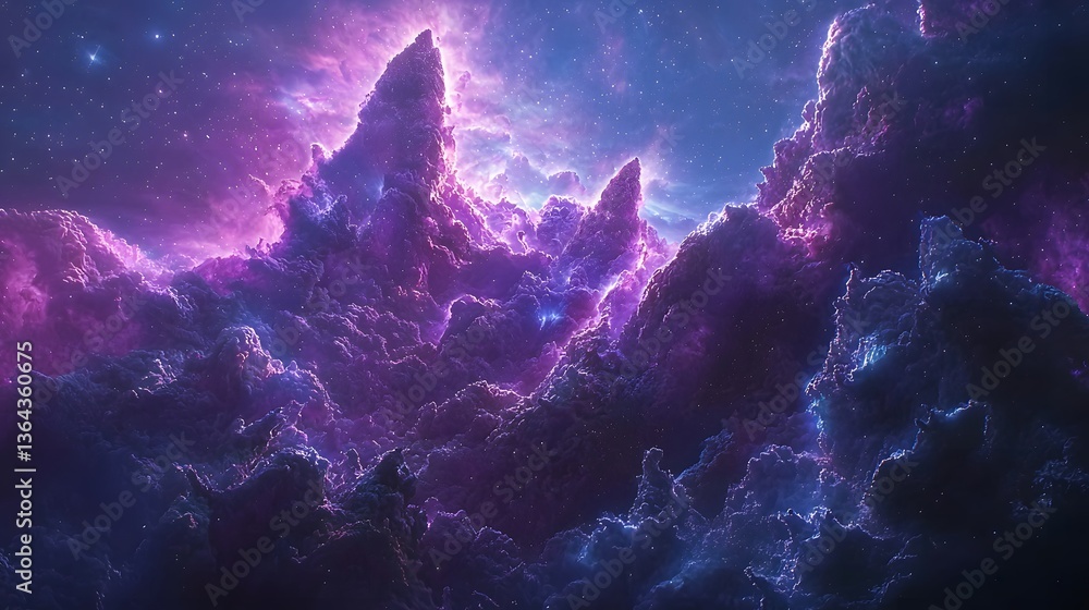Aufkleber mystical purple and blue nebula in space with soft cosmic rays filtering through in a calming atmosp