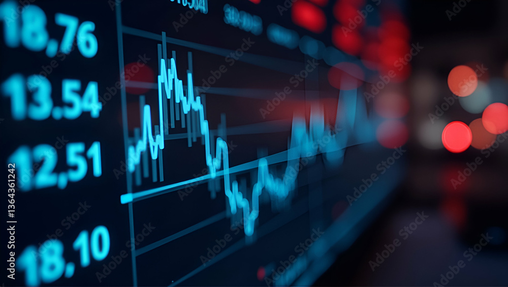Aufkleber stock market data table on large screen with blurred background and empty space for photo concept