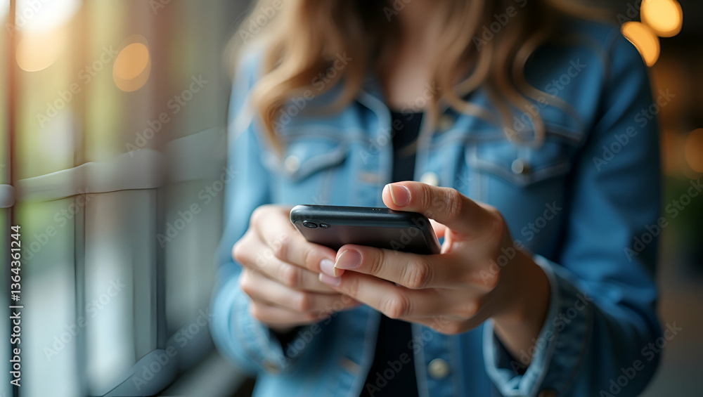 Poster flat woman checking inbox on smartphone: a cute vector illustration highlighting digital communicati