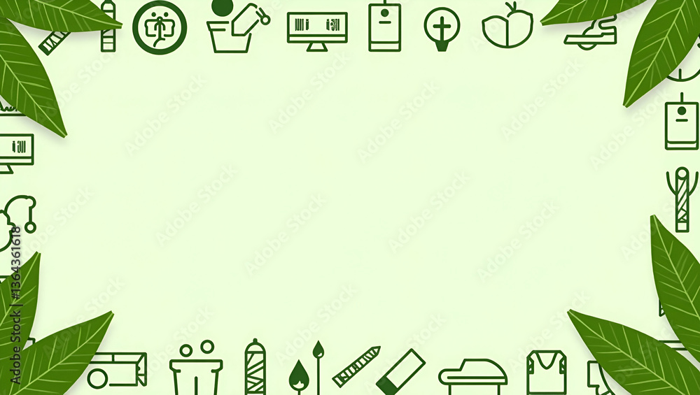 Poster smoke-free environment icons with green leaves border frame: perfect design for world no tobacco day