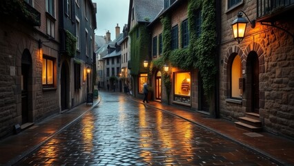 Fototapeta premium Romantic Old Town in the Rain
