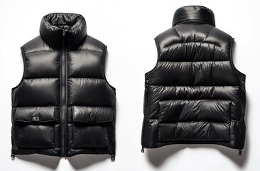 Naklejka premium Black Puffer Vest with Pockets on White Background