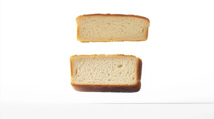 Two Slices Of Freshly Baked Bread Floating On White Background