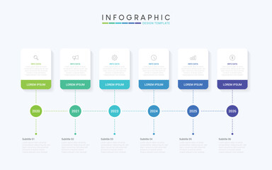 Infographic template. 6 options rectangular design with beautiful colors. Vector timeline elements for presentations.