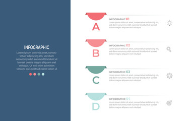 Vector Ilustration. Vertical infographic timeline 4 steps template. Milestone, Roadmap, Timeline, Business presentation.