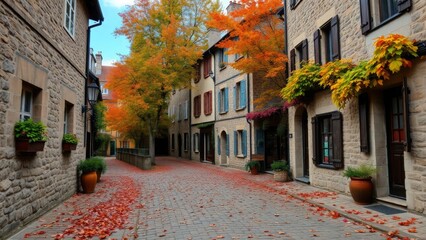 Charming Autumn Street in Old Town
