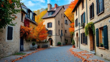 Naklejka premium Colorful Autumn Scene in a Historic Village