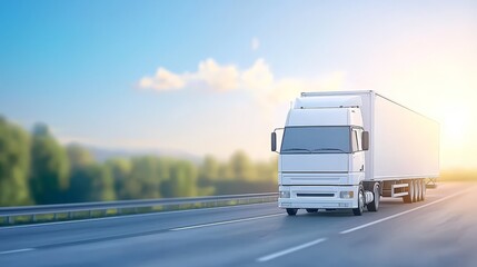 Naklejka premium Sunkissed highway journey, truck open road adventure under the radiant sun truck
