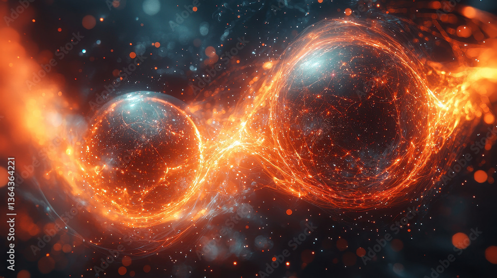 Aufkleber quantum entanglement visualization showcases cosmic connection through glowing strings of energy