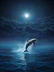 Fototapeta premium Lunar Leap – A Dolphin’s Dance in the Moonlit Mist