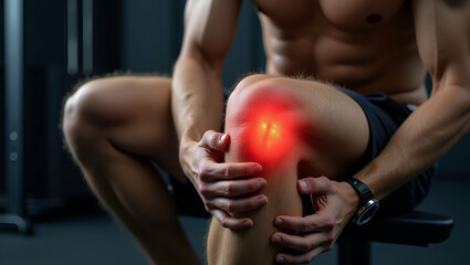 Focused Portrait of Fit Male Athlete with Wounded Knee: Capturing Sports Injury, Physical Strain, and Urgent Need for Rehabilitation Guidance in Stock Photo