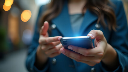 Woman typing on smartphone for live chat and social network communication symbolizing online interaction and digital engagement. concept as Highlights instant messaging digital communication and real 