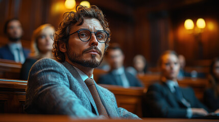 Obraz premium Deepfake technology debated in courtroom as lawyer argues authenticity in high-stakes trial
