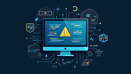 Cybersecurity Alert: Flat Illustration of Hacked Computer Screen Highlighting Data Breach Risks