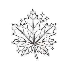 Outlined maple leaf vector with soft sparkles and detailed veins, ideal for autumn, seasonal, and nature-inspired design themes.