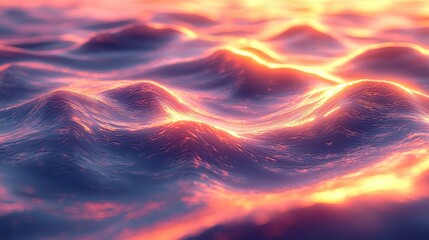 Obraz premium Rippling ocean surface reflecting vibrant sunset hues, creating a warm, glowing effect