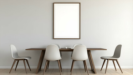 Elegant Set of Tables and Chairs with Wall Picture Frame: A Simple Flat Vector Illustration Showcasing Classic Interior Design, Merging Functionality and Aesthetic Appeal in a Smart Business Tone