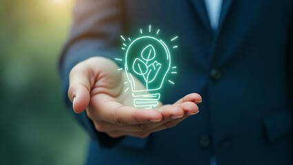 Flat Hand showcasing holographic sustainability icon symbolizing yield return sustainability in financial management within empty space background concept as A hand presents a holographic sustainabili