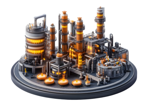 Isometric Industrial Plant Model Depicting Energy Production and Technological Advancement