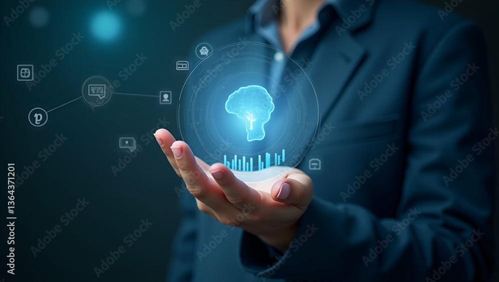 Aufkleber empowering seniors: a hand presenting a holographic device for digital literacy skills in an accessi