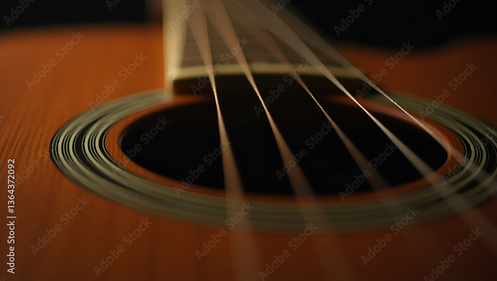 Poster detailed close-up of vibrating acoustic guitar string: exploring musical elements and sound dynamics