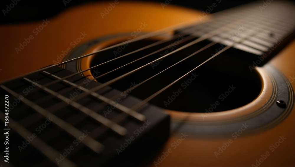 Poster detailed close-up of vibrating acoustic guitar string: exploring musical elements and sound dynamics