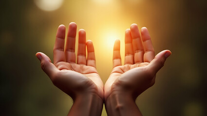Flat Human hands open palm up worship with faith in religion and belief in God on blessing background. Christian Religion concept background. concept as Hands open in prayer symbolizing faith belief a