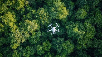 A drone surveying a forest for ecological research, aerial view of forest with drones collecting environmental data and mapping, High-tech style
