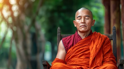 Serene Buddhist Monk Meditating in Temple  Peaceful Spirituality