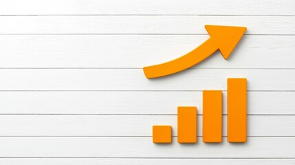 Upward Trending Orange Graph Arrow on White Wood Background Business Growth Concept