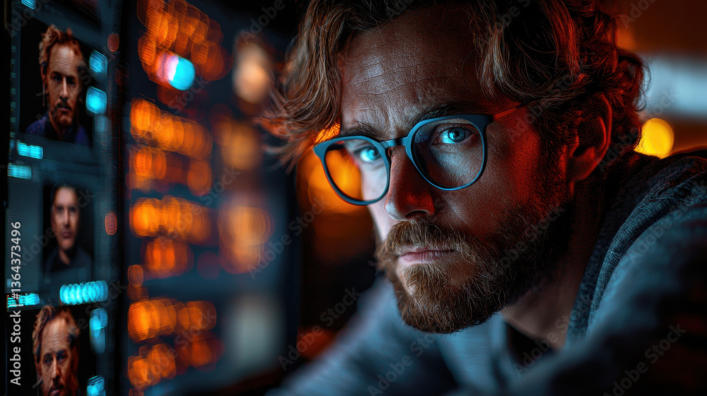 Poster hacker uses deepfake technology to switch faces of famous people in a high-resolution cyberpunk envi