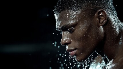 Sweaty Muscular Black Man Cooling Down After Intense Workout