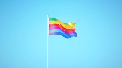 Rainbow flag with blue sky.
